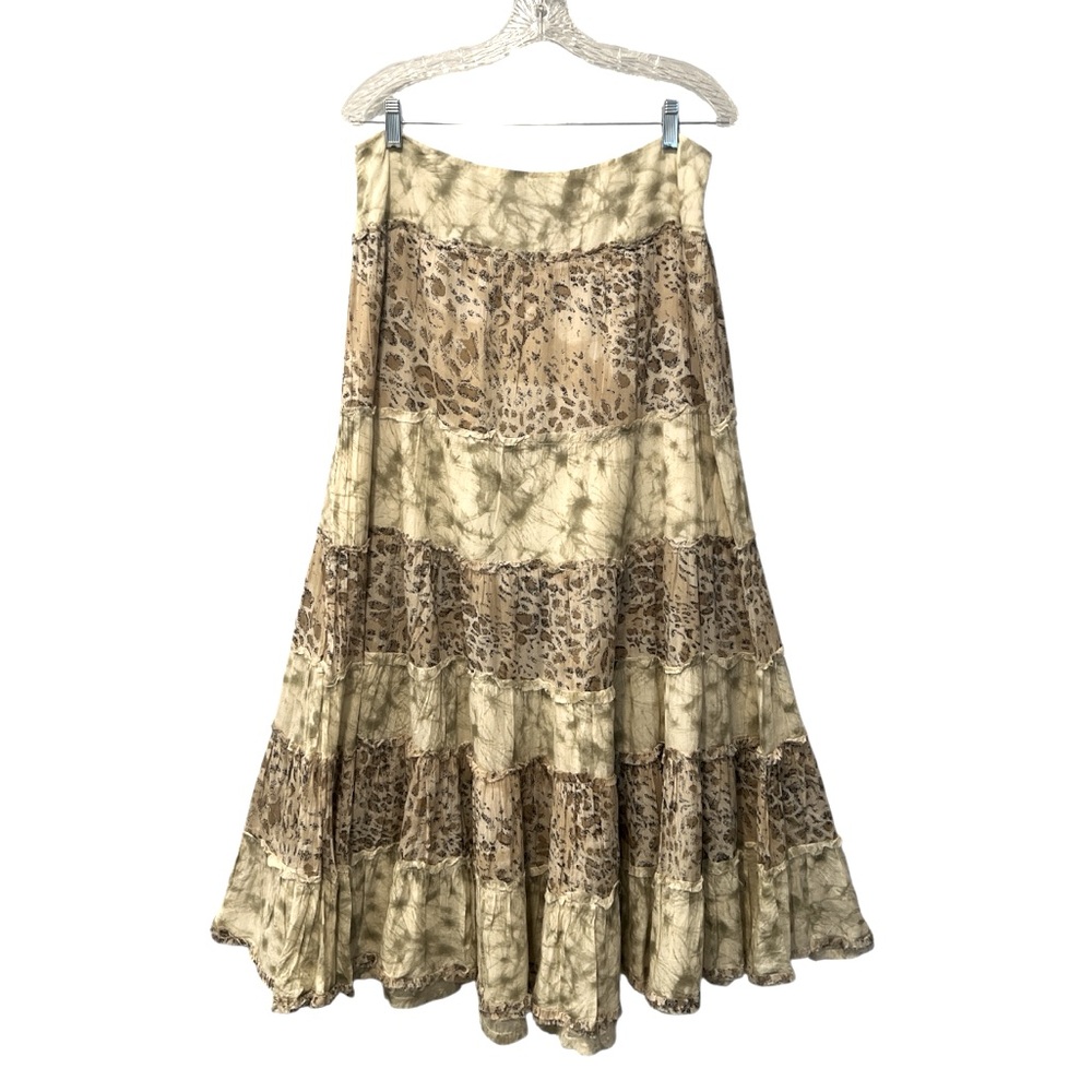 Newport News animal print tie-dye tiered ruffle boho maxi skirt size 12